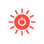 Piktogramm, rot, Sonne mit Schaltknopf