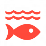Piktogramm, rot, Fisch und Wellen