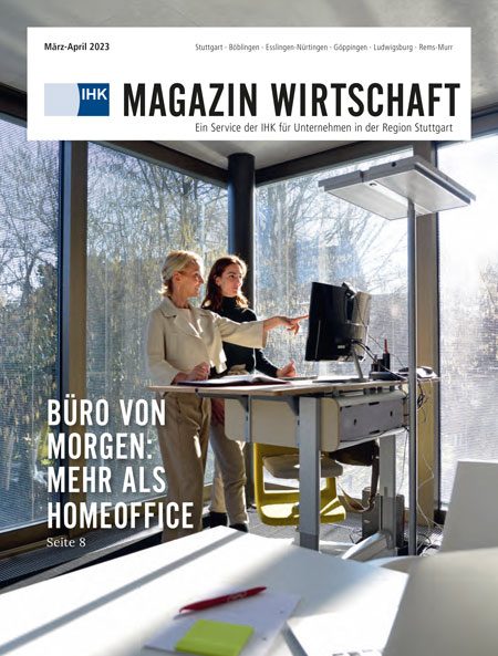 Screenshot vom IHK Magazin Wirtschaft Region Stuttgart März-April 2023 mit Alicia & Karin Feig auf der Cover